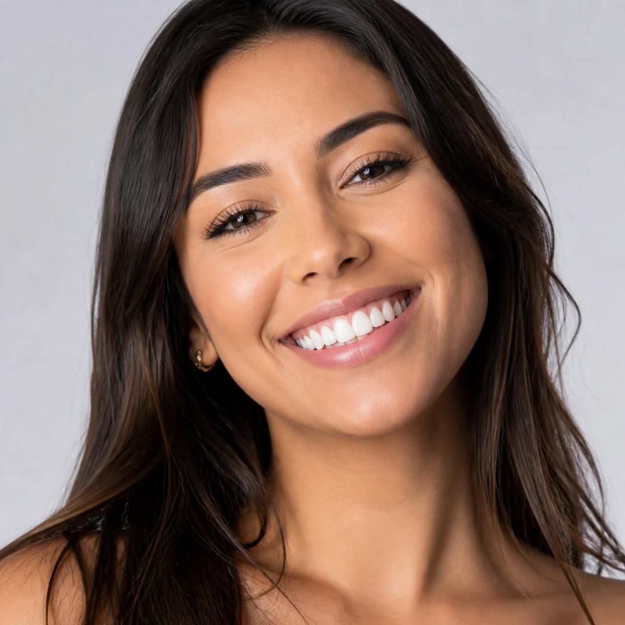 Paciente sorrindo após tratamento odontológico